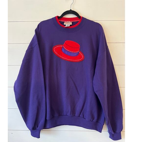 Top Stitch Vintage Red Hat Purple Crewneck Sweatshirt XL - Picture 1 of 7